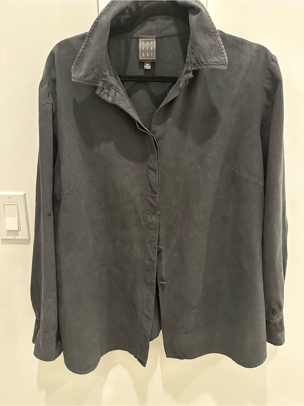 Women’s Dark Gray Button-Down Jacket - Soft Lightweight Shirt Coat, silk 100%